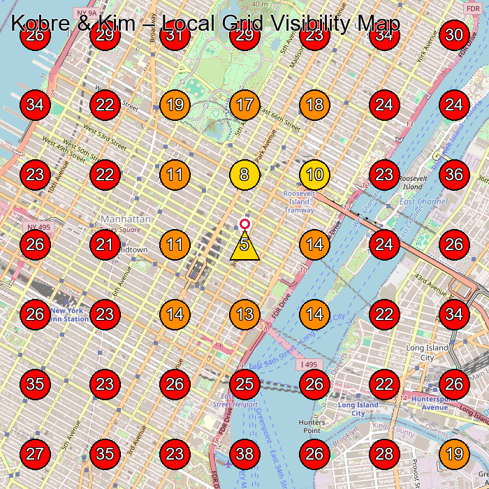 Kobre & Kim GeoGrid visibility map for Legal Services in New York